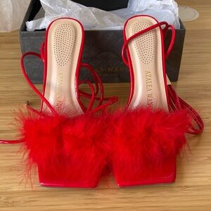 Azalea Wang Lace-up Feather Sandals Warwick Wrap Tie Stiletto Open Toe High Heel